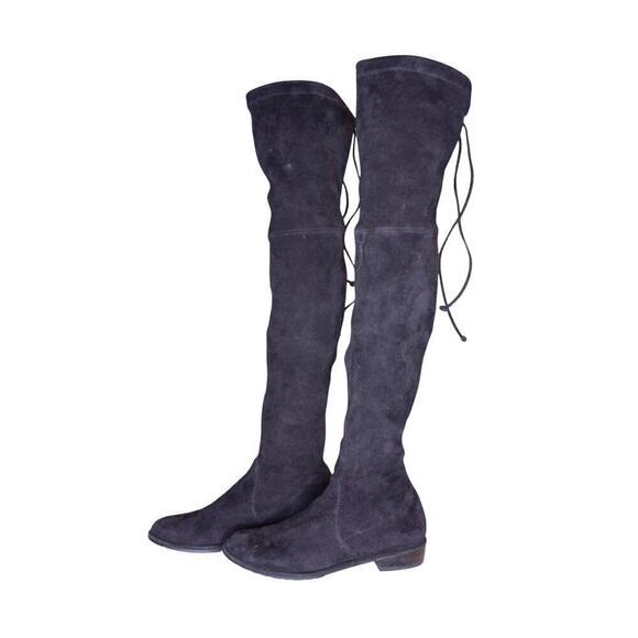 Stuart Weitzman Over the Knee Black Suede Boots Stretch Flats Size 7M